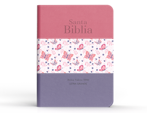 Image of Biblia RVR 1960 Compacta Letra Grande 11 Puntos Símil Piel Tricolor Palo Rosa Mariposa Lila