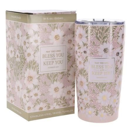 Image of Bless and Keep You Blush Bloom Stainless Steel Travel Tumbler - Numbers 6:24