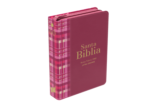 Image of BIBLIA RVR 1960 COMPACTA LETRA GRANDE 11 PUNTOS SIMIL PIEL CUADROS FUCSIA OSCURO CON CIERRE E INDICE