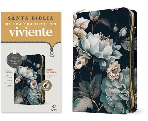 Image of Biblia NTV Ultrafina con Filament Floral Símil Piel con Índice y Cierre