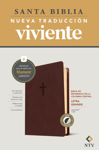 Image of Biblia NTV Referencia Central Letra Grande con Filament Símil Piel Café Índice, Letra Roja