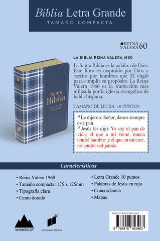 Image of Biblia RVR 1960 Compacta Símil Piel Cuadros Azul Oscuro