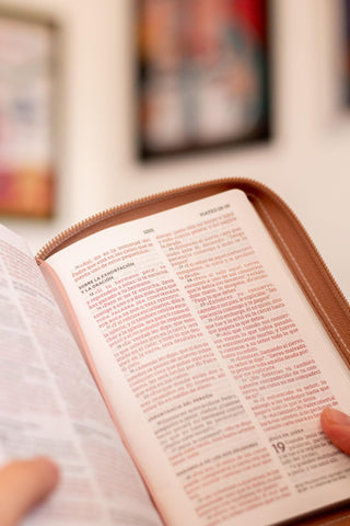 Image of Biblia NBLA Edición Versificada Tamaño Bolsillo Piel Oro Rosa Cierre Palabras de Jesús en Rojo Comfort Print