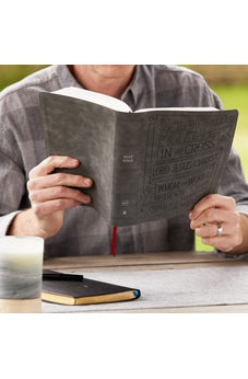 Image of NKJV, Journal Reference Edition Bible, Verse Art Cover Collection, Leathersoft, Gray, Red Letter, Comfort Print: Let Scripture Explain Scripture. Reflect on What You Learn.