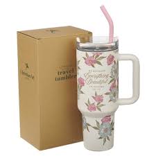 Image of Everything Beautiful Whimsical Blooms 40 oz Stainless Steel Tumbler with Straw- Ecclesiastes 3:11