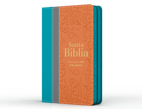 Image of BIBLIA RVR 1960 LETRA GRANDE TAMANO MANUAL TRICOLOR CIAN OSCURO GRIS MARRON CON CIERRE E INDICE