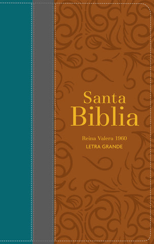 Image of BIBLIA RVR 1960 LETRA GRANDE TAMANO MANUAL TRICOLOR CIAN OSCURO GRIS MARRON CON CIERRE E INDICE