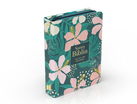 Image of BIBLIA RVR 1960 COMPACTA LETRA GRANDE 11 PUNTOS SIMIL PIEL FLORES TROPICALES CON CIERRE E INDICE