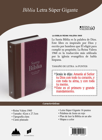 Image of Biblia RVR 1960 Letra Súper Gigante Símil Piel Tricolor Marrón Palo Rosa Guinda