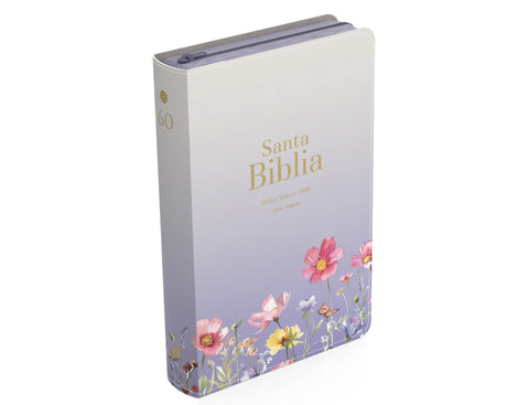Image of BIBLIA RVR 1960 LETRA GIGANTE 14 PUNTOS SIMIL PIEL LILA FLORES CON CIERRE E INDICE