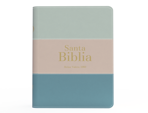 Image of BIBLIA RVR 1960 BOLSILLO SIMIL PIEL TRICOLOR CREMA VERDE AGUA ESMERALDA