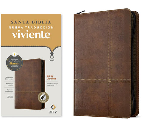Image of Biblia NTV Ultrafina con Filament Símil Piel Café Rústico Índice Cierre