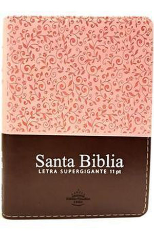 Biblia RVR 1960 Letra Grande 11 Puntos Compacta Concordancia Duotone Rosa y Marrón Canto Floreado Índice Guantes