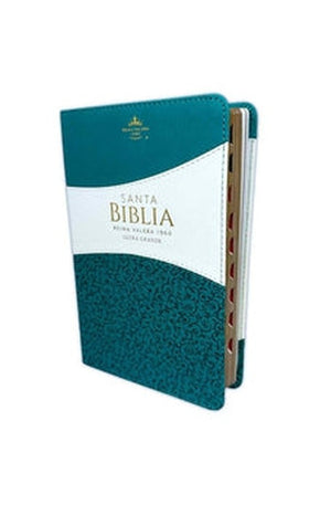 Biblia RVR 1960 Letra Grande Tamaño Manual Símil Piel Duotone Turquesa Blanco con Índice con Cierre