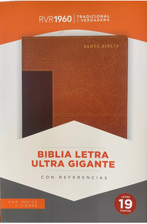Biblia RVR 1960 Letra Ultra Súper Gigante 19 puntos Piel Marrón Duotone con Cierre y Índice