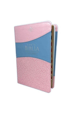 Biblia RVR 1960 Letra Grande Tamaño Manual Símil Piel Duotone Rosa Azul con Índice con Cierre