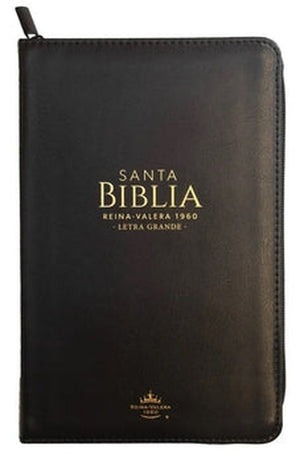 Biblia RVR 1960 Letra Grande Tamaño Manual Símil Piel Negro con Cierre
