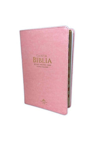 Biblia RVR 1960 Letra Grande Tamaño Manual Símil Piel Rosa con Índice