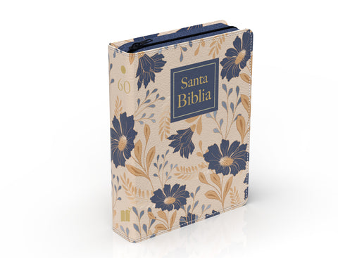 Image of BIBLIA RVR 1960 COMPACTA LETRA GRANDE 11 PUNTOS SIMIL PIEL FLORES AZULES CON CIERRE E INDICE