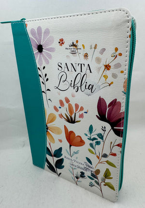 Biblia RVR 1960 Letra GrandeTamaño Manual Jardín Turquesa Cierre Índice Símil Piel