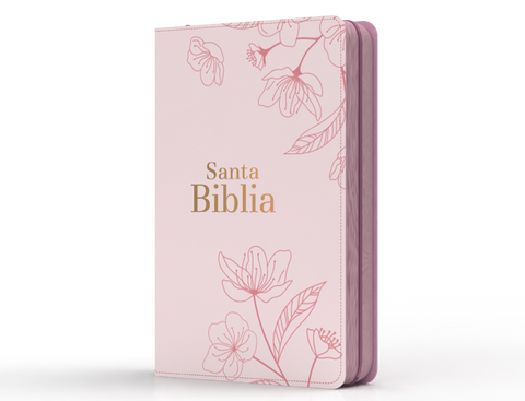 Image of BIBLIA RVR 1960 LETRA GRANDE TAMANO MANUAL FLORES ROSA CLARO CON CIERRE E INDICE