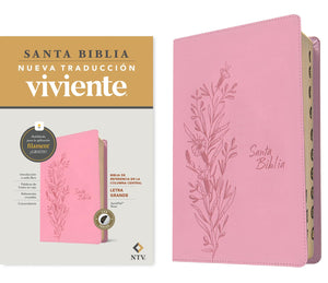 Biblia NTV Referencia Central Letra Grande con Filament Símil Piel Rosa Índice Letra Roja