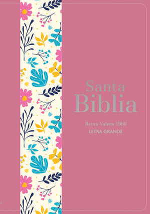 Biblia RVR 1960 Letra Grande Tamaño Manual Símil Piel DuoTone Rosa Oscuro Flores