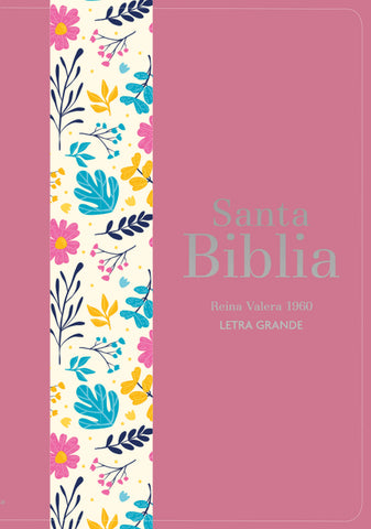 Image of BIBLIA RVR 1960 LETRA GRANDE TAMANO MANUAL SIMIL PIEL DUOTONE ROSA OSCURO FLORES