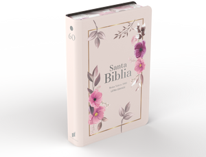 Biblia RVR 1960 Letra Grande Tamaño Manual Símil Piel Flores Rosada