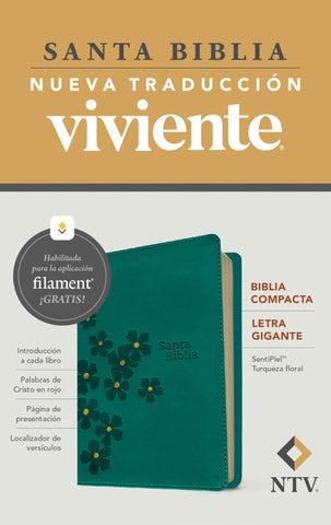 Image of Biblia NTV Compacta Letra Gigante con Filament Símil Piel Turquesa Floral Letra Roja