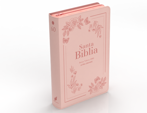 Image of BIBLIA RVR 1960 LETRA GRANDE TAMANO MANUAL SIMIL PIEL FLORES ROSA CON CIERRE E INDICE