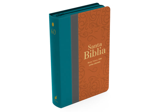 Image of BIBLIA RVR 1960 LETRA GRANDE TAMANO MANUAL TRICOLOR CIAN OSCURO GRIS MARRON CON CIERRE E INDICE