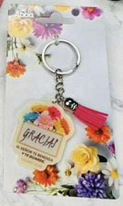 Image of Llavero Acrílico con Tassel. Gracias Flores