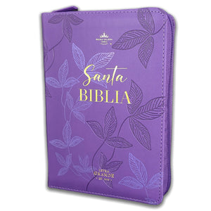 BIBLIA RVR 1960 COMPACTA LILA HOJAS PRIMAVERA SIMIL PIEL CON CIERRE