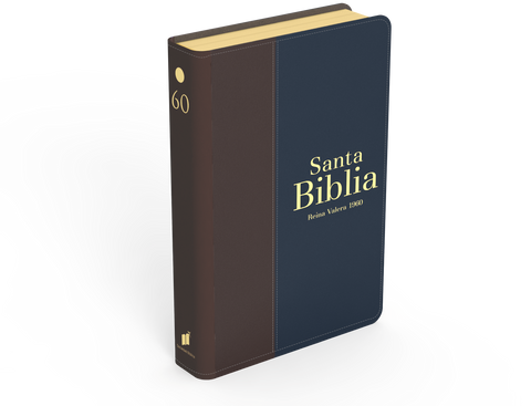 Image of BIBLIA RVR 1960 LETRA GRANDE TAMANO MANUAL SIMIL PIEL DUOTONE MARRON AZUL MARINO