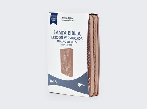 Image of Biblia NBLA Edición Versificada Tamaño Bolsillo Piel  Oro Rosa Cierre Palabras de Jesús en Rojo Comfort Print