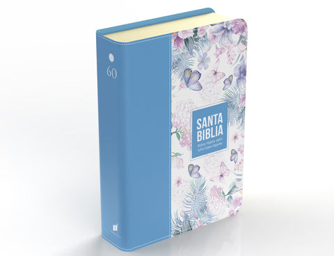 Image of BIBLIA RVR 1960 LETRA SUPER GIGANTE SIMIL PIEL MARIPOSAS AZUL ACERO CLARO