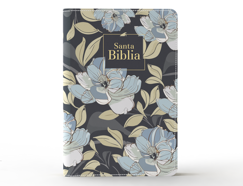 Image of BIBLIA RVR 1960 LETRA GRANDE TAMANO MANUAL SIMIL PIEL FLORES AZUL OSCURO