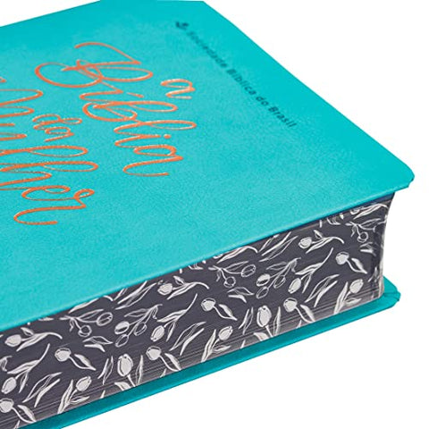 Image of Bíblia Em Portugués NAA da Mulher Biblia de La Mujer Nova Edição Tamanho Portátil Capa Azul Turquesa