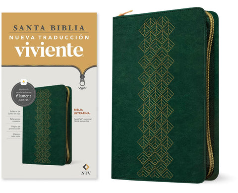 Image of Biblia NTV Ultrafina con Filament Verde Esmeralda Símil Piel con Cierre