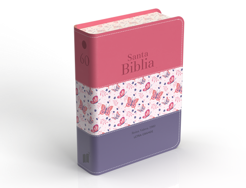 Image of Biblia RVR 1960 Compacta Letra Grande 11 Puntos Símil Piel Tricolor Palo Rosa Mariposa Lila