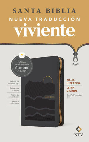 Image of Biblia NTV Ultrafina  Letra Grande con Filament Símil Piel Gris Letra Roja Cierre