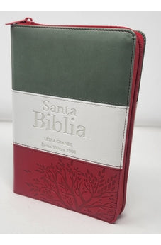 Image of Biblia RVR 1960 Letra Grande Tamaño Manual Tricolor Gris Crema Rojo con Cierre con Índice