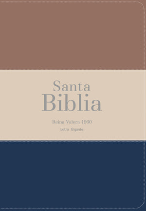 Biblia RVR 1960 Letra Gigante 14 puntos Símil Piel Tricolor Marrón Beige Azul