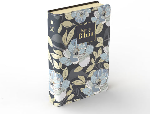 Image of BIBLIA RVR 1960 LETRA GRANDE TAMANO MANUAL SIMIL PIEL FLORES AZUL OSCURO