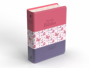 Biblia RVR 1960 Compacta Letra Grande 11 Puntos Símil Piel Tricolor Palo Rosa Mariposa Lila