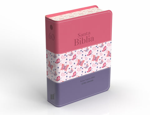 Image of Biblia RVR 1960 Compacta Letra Grande 11 Puntos Símil Piel Tricolor Palo Rosa Mariposa Lila
