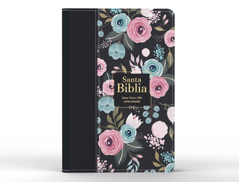 Image of BIBLIA RVR 1960 LETRA GRANDE TAMANO MANUAL SIMIL PIEL FLORES NEGRO