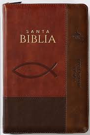Biblia RVR 1960 Letra Grande Tamaño Manual Tricolor Café Símil Piel con Índice y Cierre