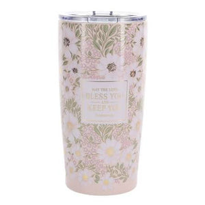 Bless and Keep You Blush Bloom Stainless Steel Travel Tumbler - Numbers 6:24